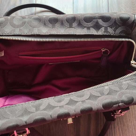 Coach Madison Op Art Satin Black Satchel - Picture 5 of 6